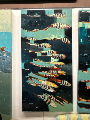 Sherri Belassen Pair of Panels (30x60 each) "School of Fish"
