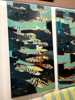 Sherri Belassen Pair of Panels (30x60 each) "School of Fish"