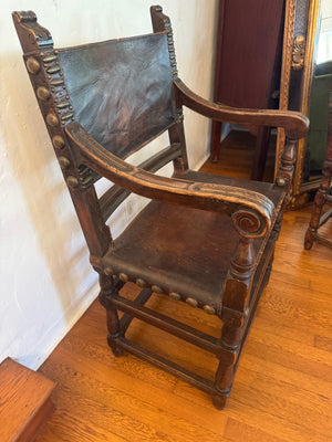 Spanish Colonial Style Leather Strap Dining Chairs (set of 6)