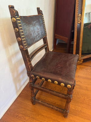 Spanish Colonial Style Leather Strap Dining Chairs (set of 6)
