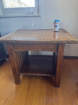 Side Table With Wicker Trim Top