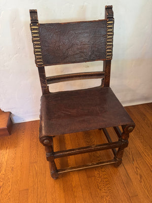 Spanish Colonial Style Leather Strap Dining Chairs (set of 6)