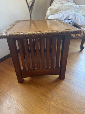 Side Table With Wicker Trim Top