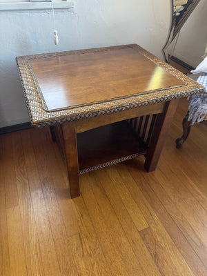 Side Table With Wicker Trim Top