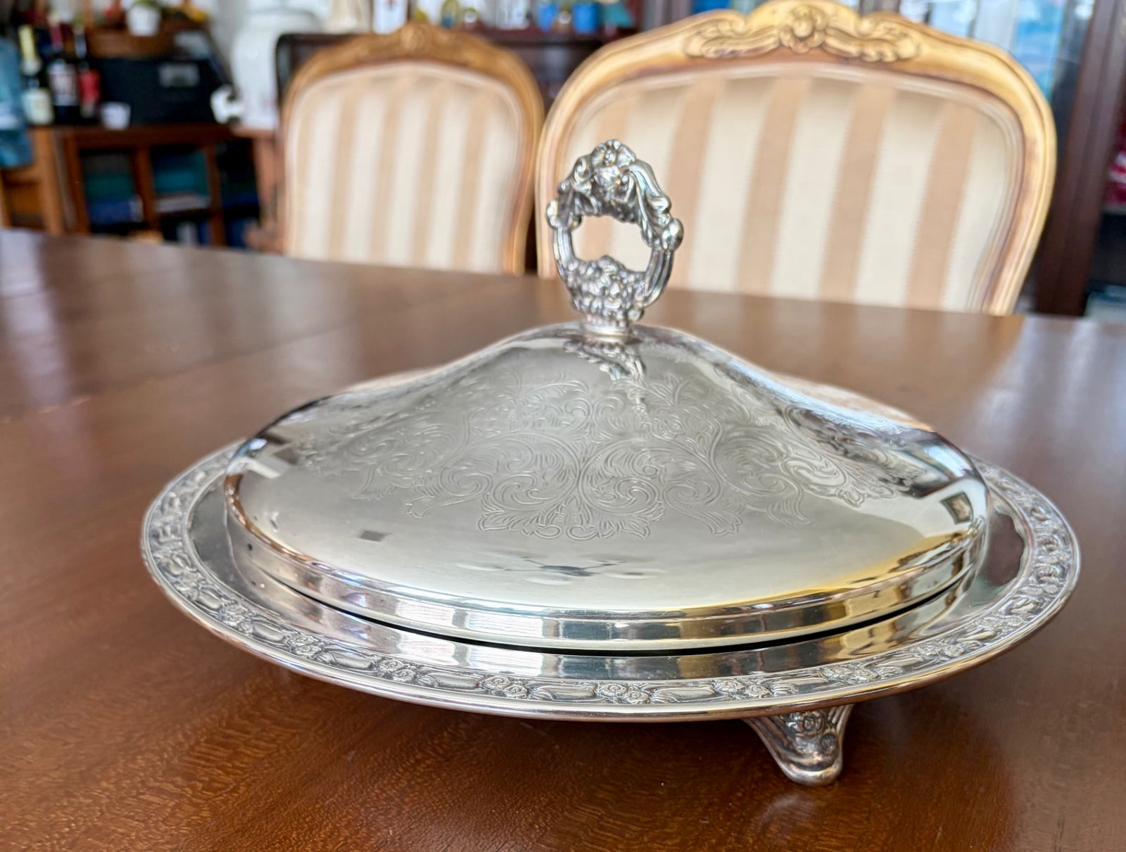Elegant Vintage Round Footed Covered Serving Dish