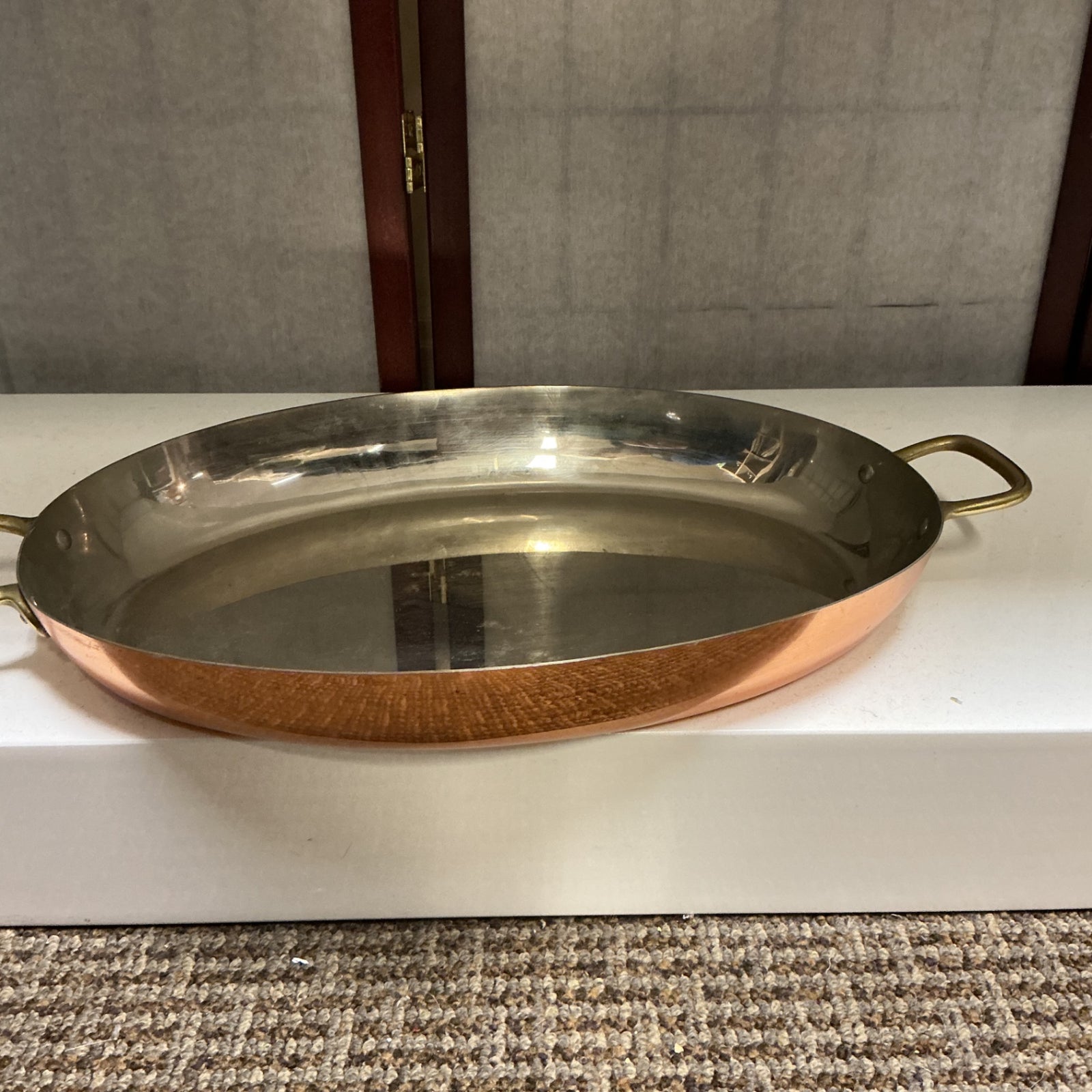 Oval Copper Stainless Steel Dish with 2 Brass Handles