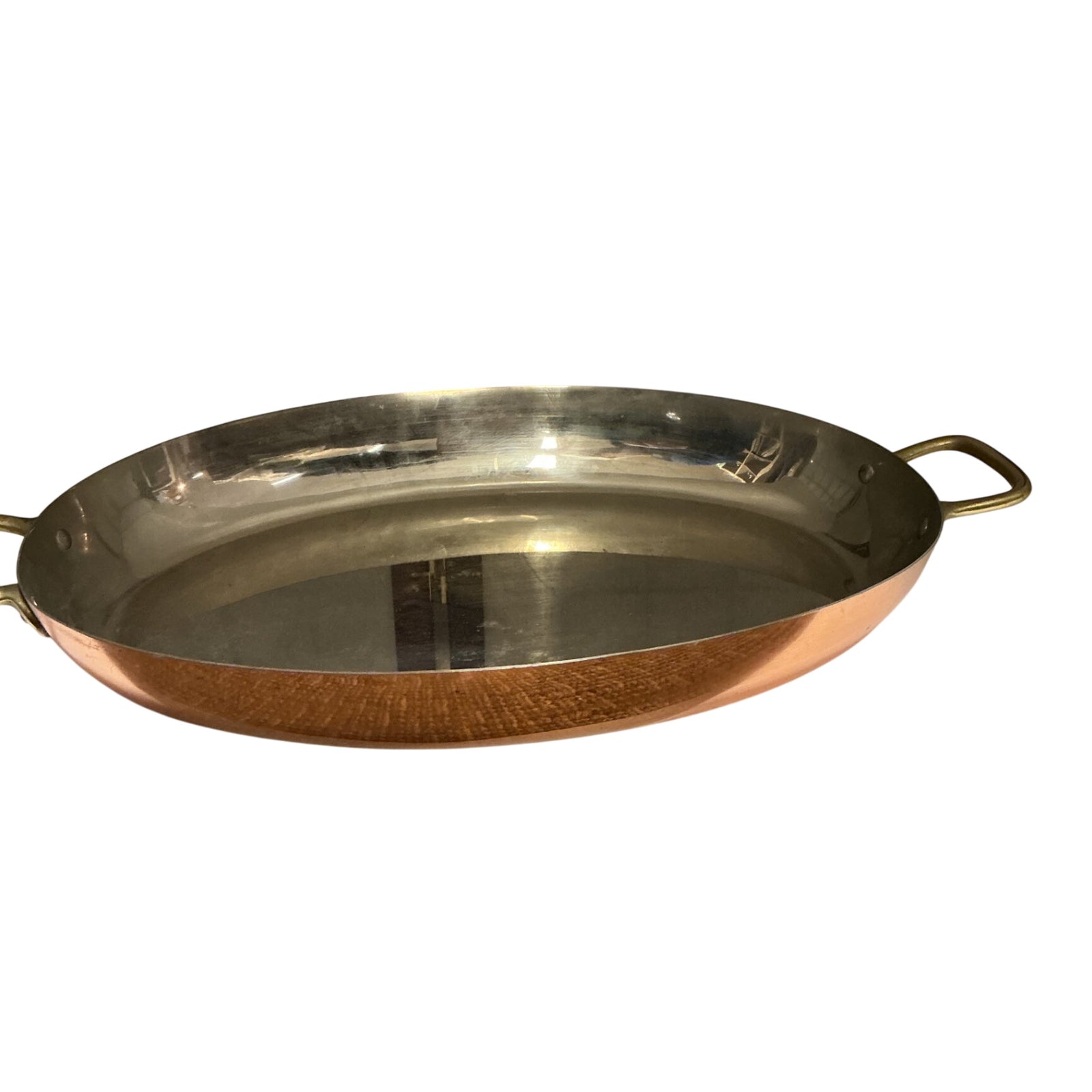 Oval Copper Stainless Steel Dish with 2 Brass Handles