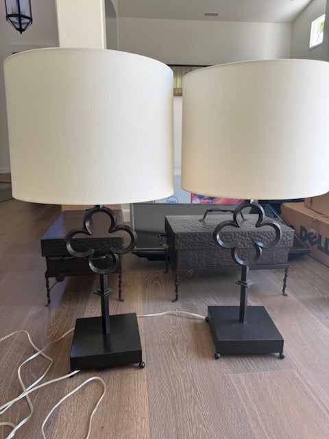 Black Metal Bronze Lamps With White Shades  (pair).