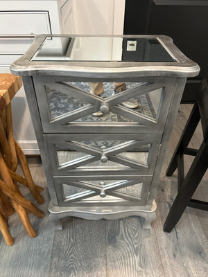 Silver Mirrored Bedside Cabinet