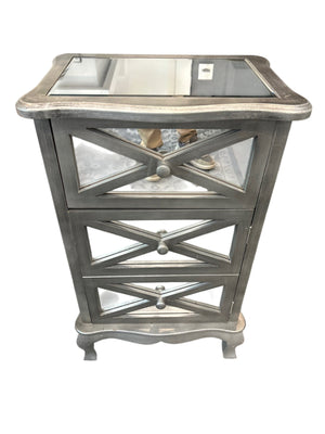 Silver Mirrored Bedside Cabinet