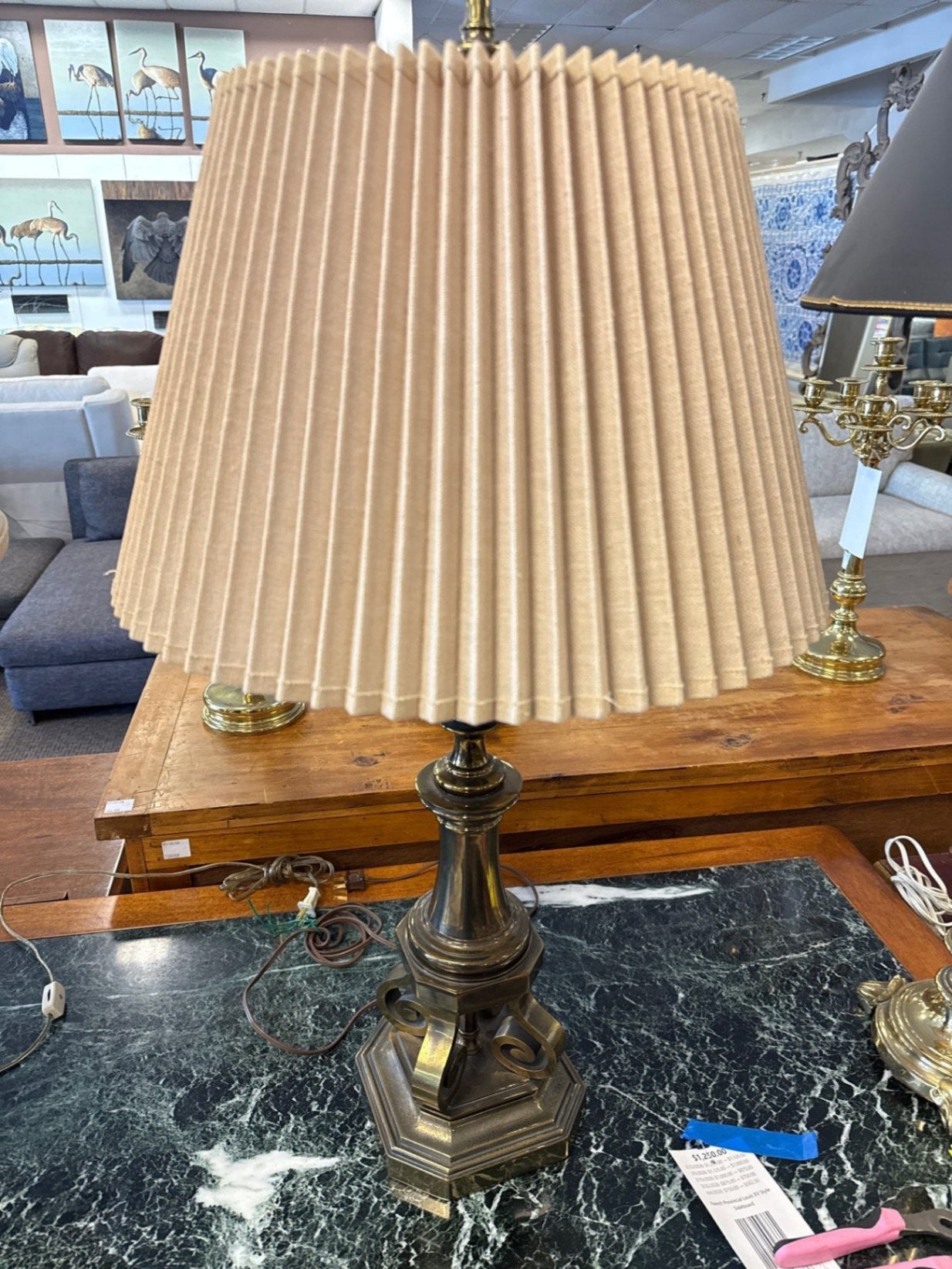 Stiffel Brass Table Lamp Pleated Shade