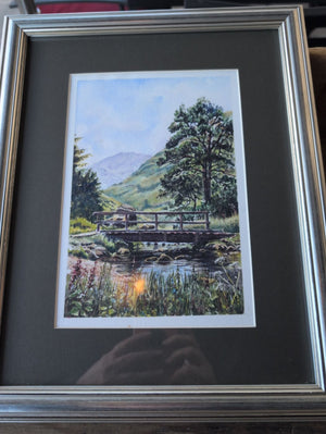 Framed Bridge Creek Watercolor by Christopher Greene