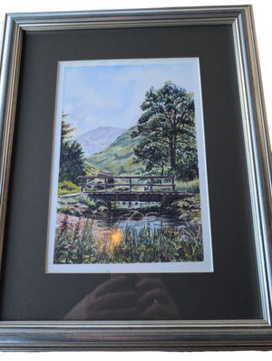 Framed Bridge Creek Watercolor by Christopher Greene