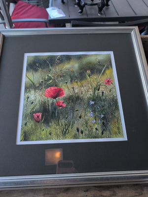 Framed Floral Pasture Watercolor poppies by Christopher Greene
