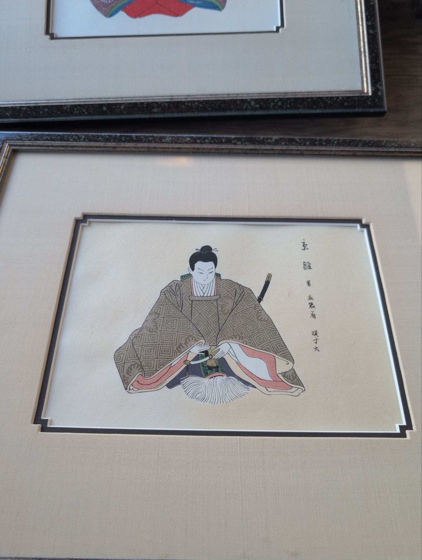 Japanese wood block print tan kimono
