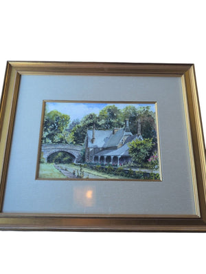 Gold Framed Bridge Watercolor by Christopher Greene