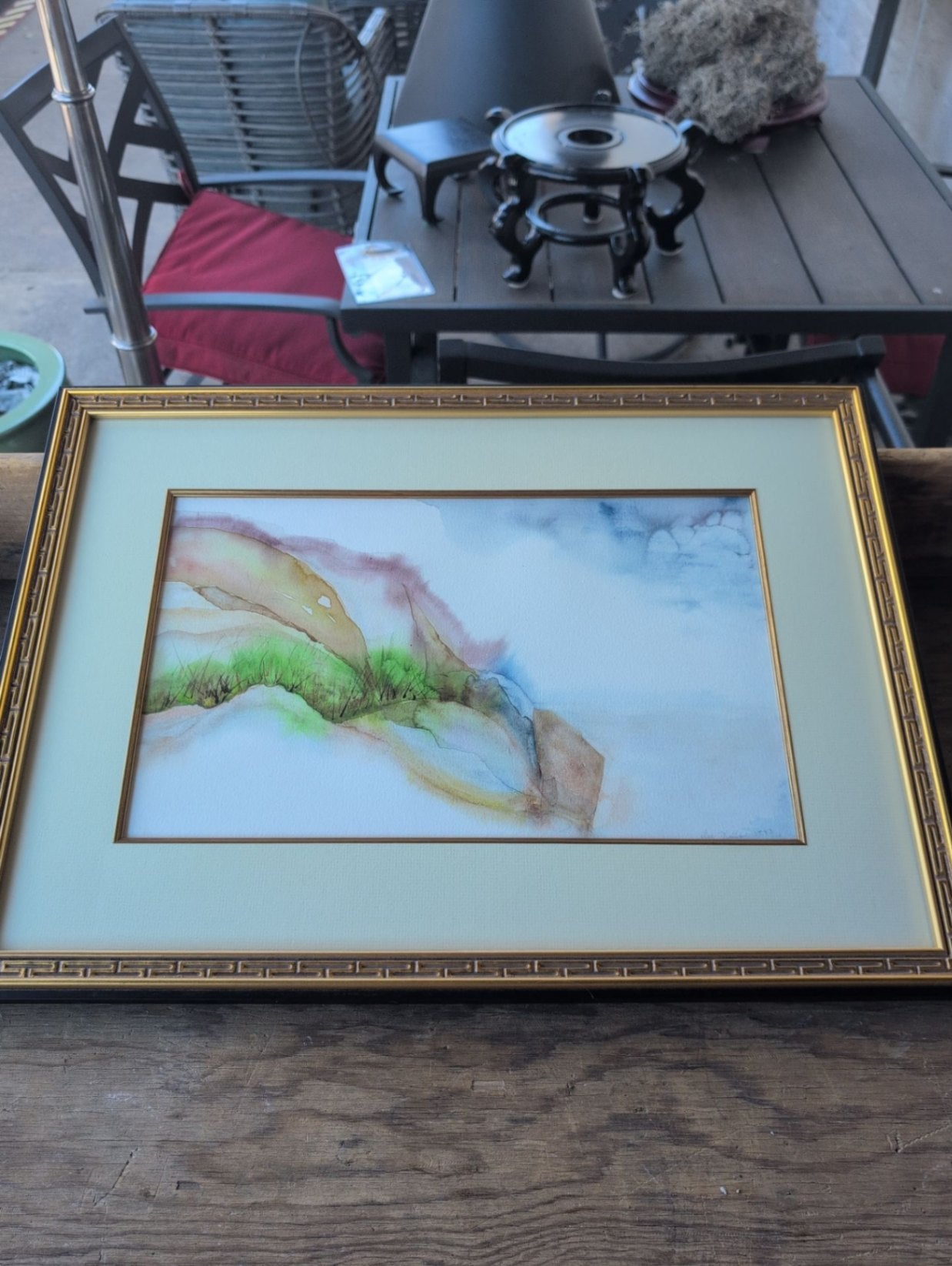 Gold Framed Abstract Watercolor by D Mills.