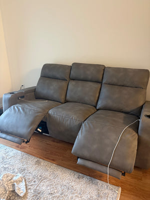 Lazy Boy Gray Faux Leather Power Reclining Sofa