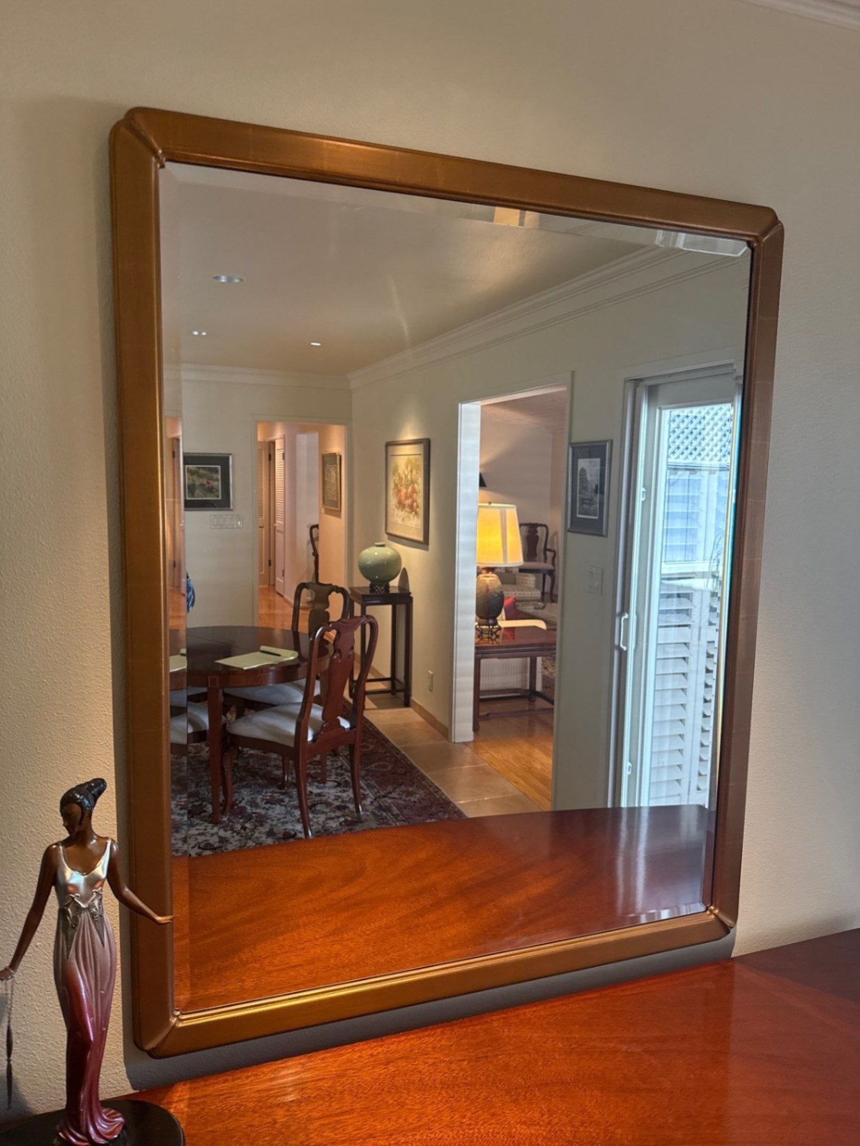 Art Deco Framed Beveled Glass Mirror with Gold Frame