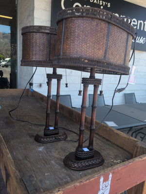 Faux Bamboo Table Lamp With Woven Shades (pair)