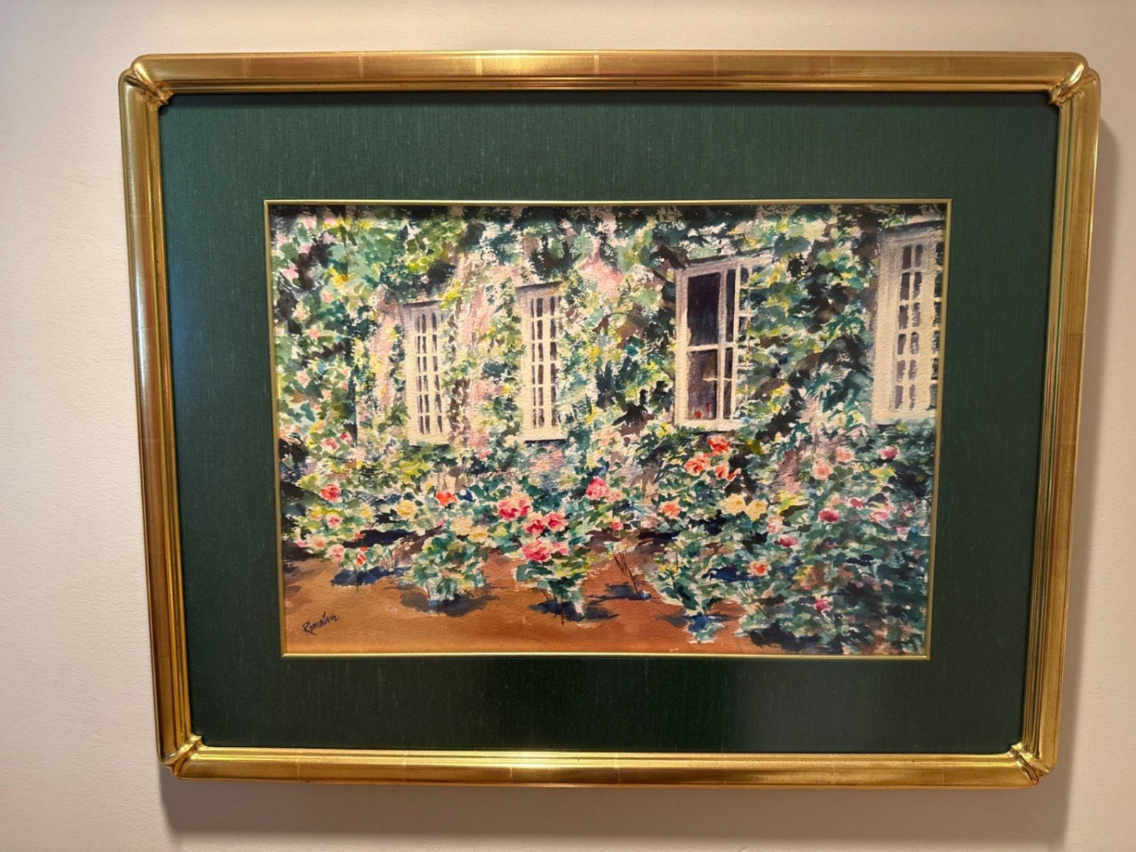 Signed Garden Watercolor by Romainie