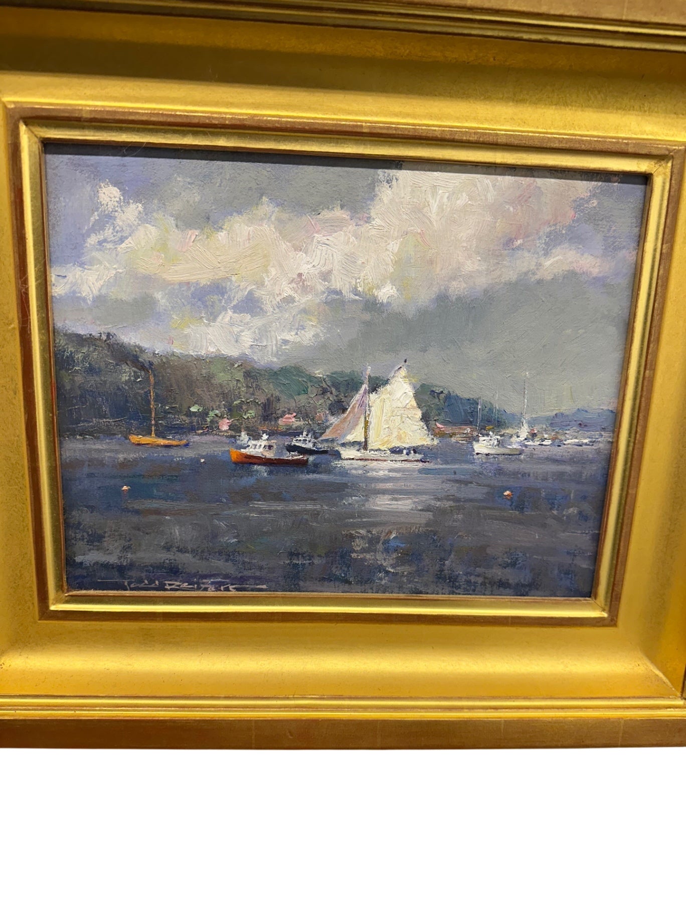 Coastal Harbor Scene Painting 20 in w x 18 h
