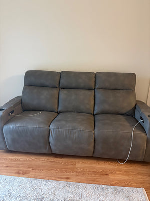 Lazy Boy Gray Faux Leather Power Reclining Sofa