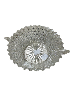 Glass Bowl w/ Small Handles Diamond Print