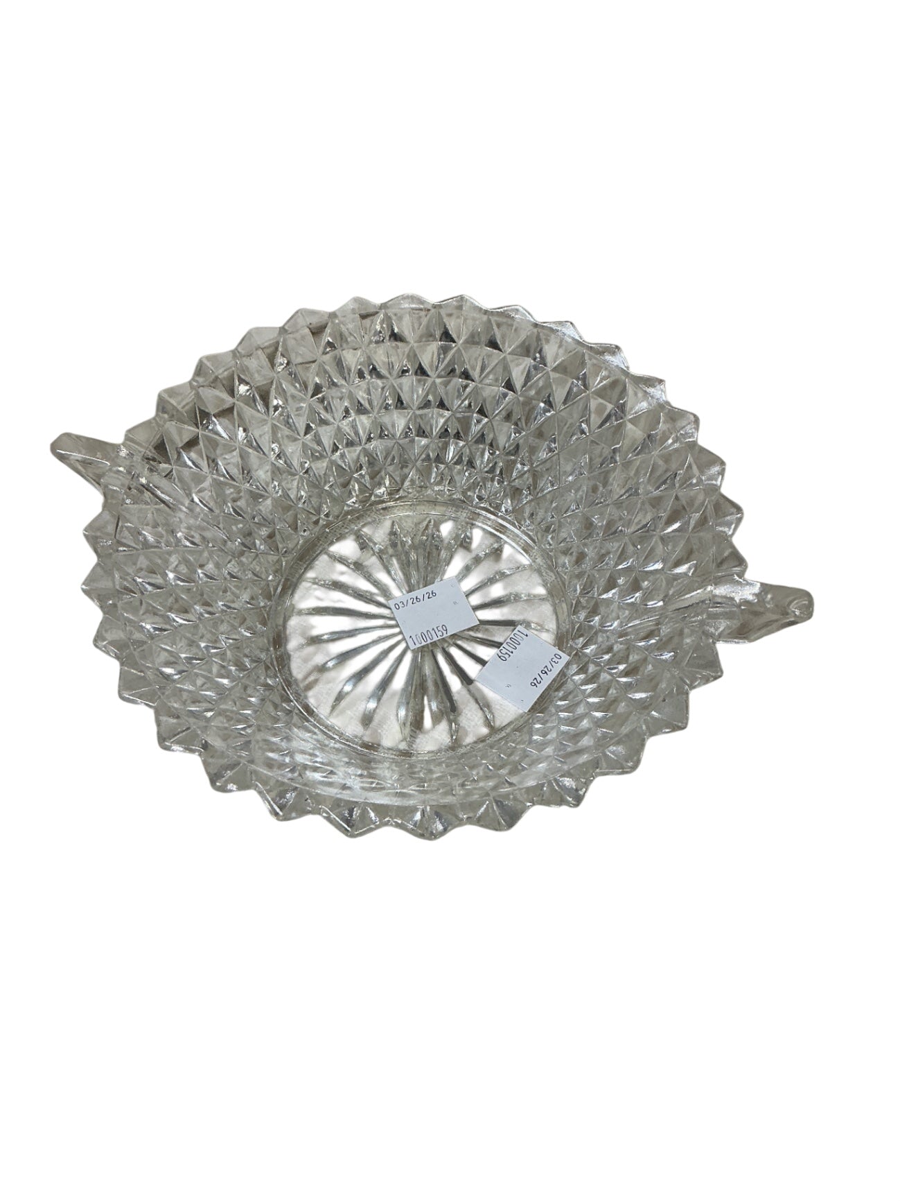 Glass Bowl w/ Small Handles Diamond Print