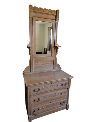 Vintage Ornate Carved Wood Dresser With Attached Mirror