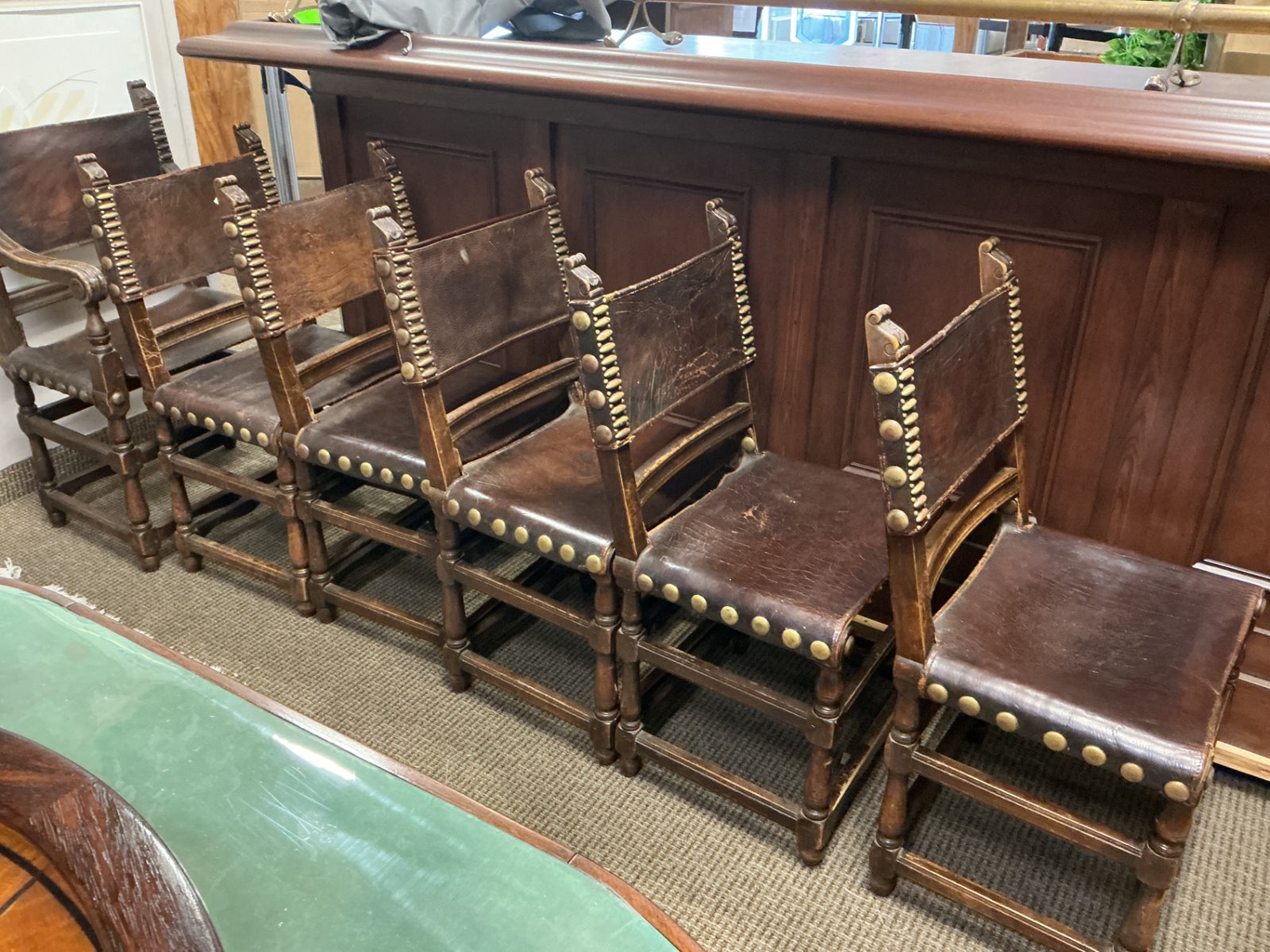 Spanish Colonial Style Leather Strap Dining Chairs (set of 6)