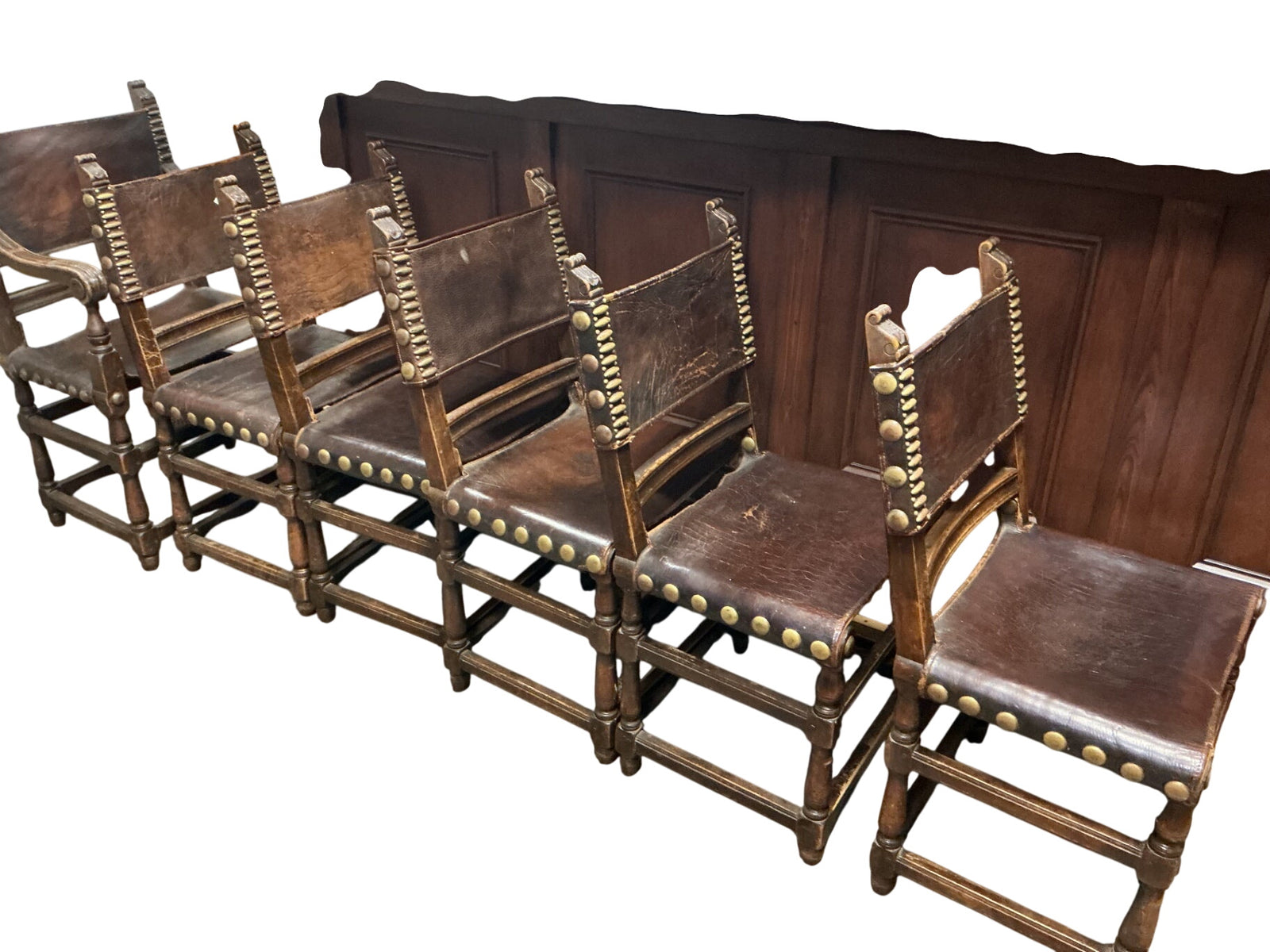 Spanish Colonial Style Leather Strap Dining Chairs (set of 6)