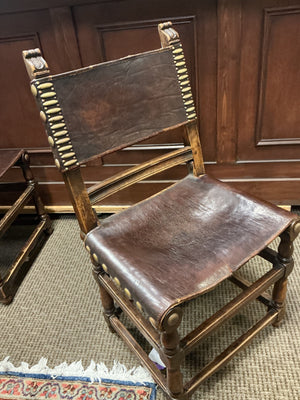 Spanish Colonial Style Leather Strap Dining Chairs (set of 6)