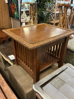 Side Table With Wicker Trim Top