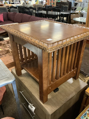 Side Table With Wicker Trim Top