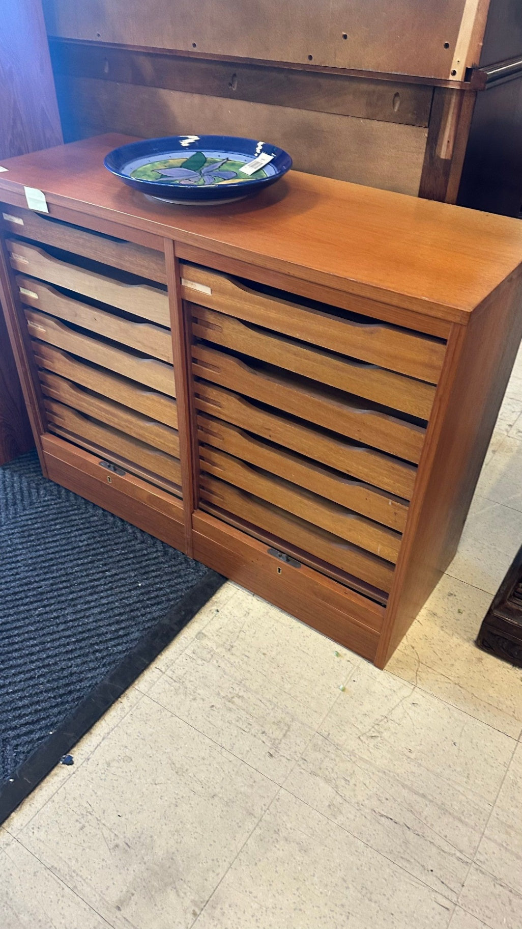 Danish Tambour Front File Cabinet Two-Drawer 36-Inch Wood