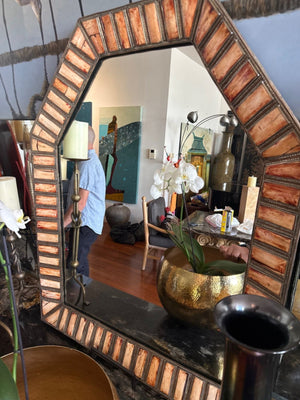 Embossed metal & Faux Stone Frame Mirror