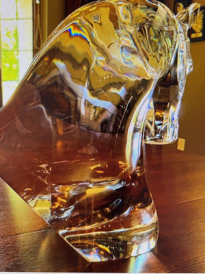 Large Lalique Crystal Horse Head Sculpture
