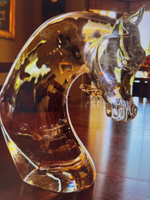 Large Lalique Crystal Horse Head Sculpture