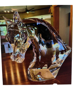 Large Lalique Crystal Horse Head Sculpture