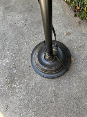 Black gooseneck floor lamp with blue shade