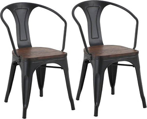 Industrial Dining Chairs Set Of Two Solid Wood Seats