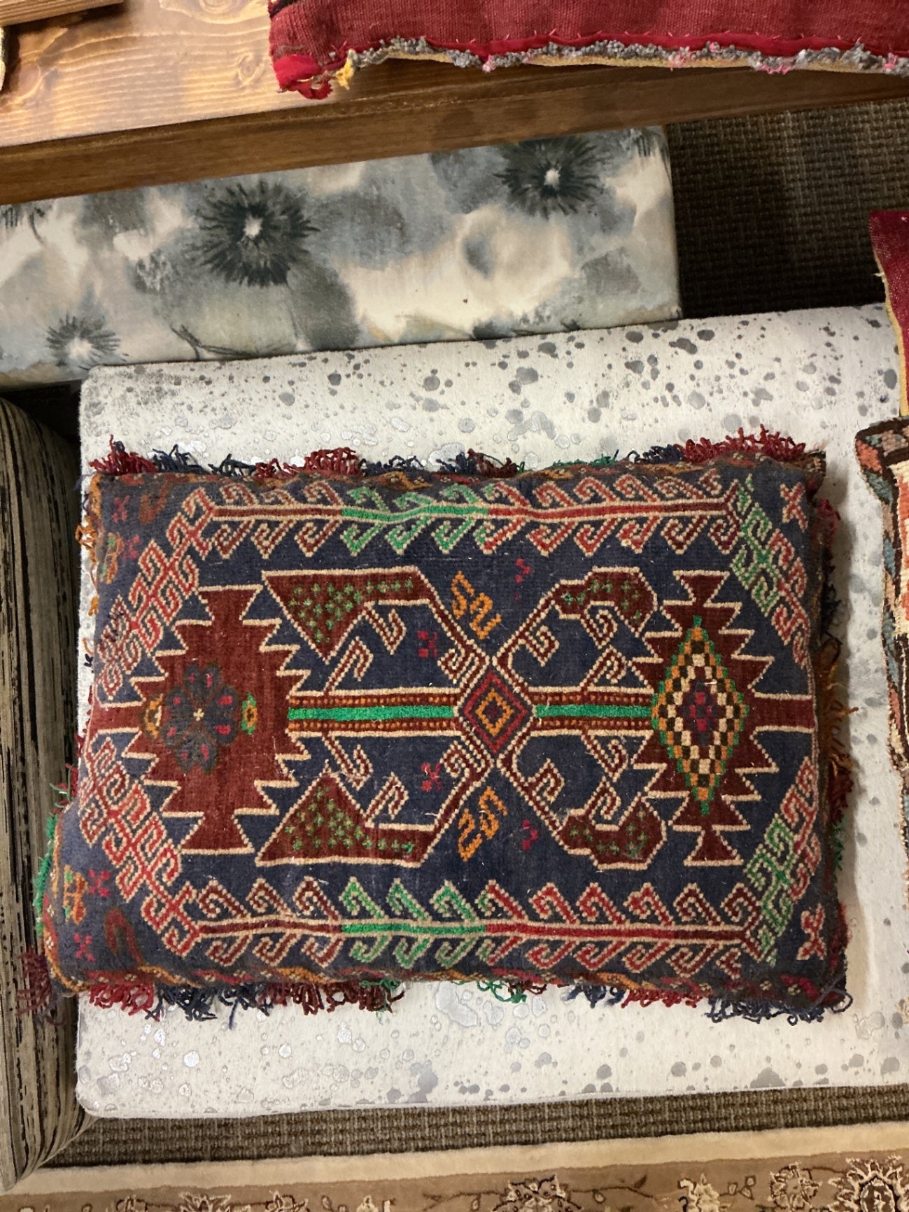 Vintage Kilim Pillow 27 x 19 Blue & Red