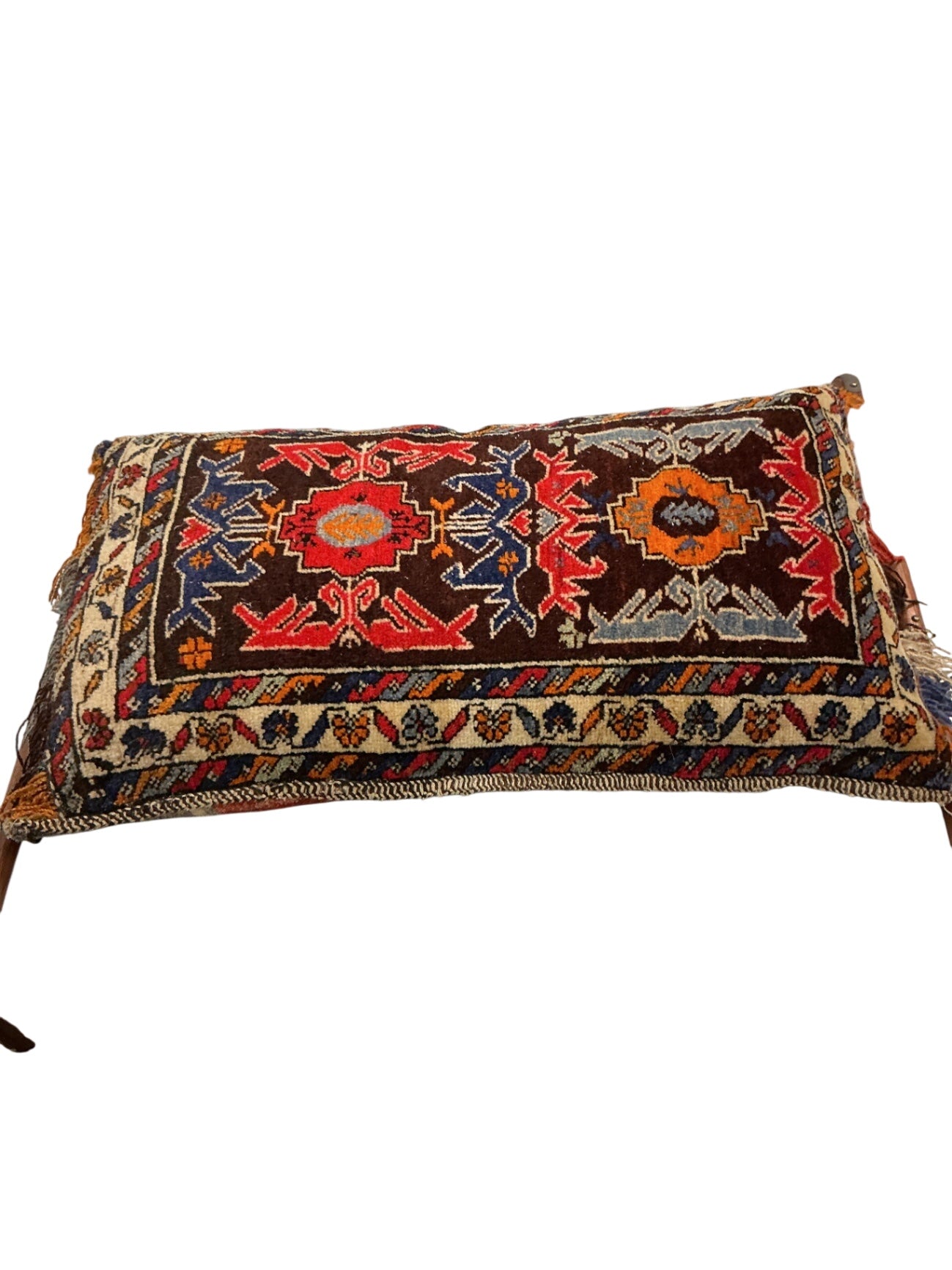 Vintage Kilim Rug Pillow 33 x 20 Orange Red & Blue