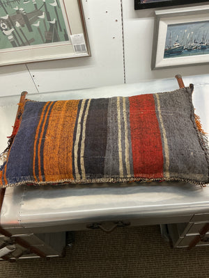 Vintage Kilim Rug Pillow 33 x 20 Orange Red & Blue