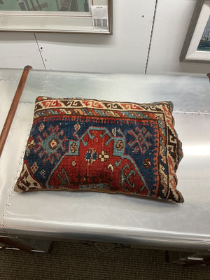 Vintage Kilim Rug Pillow 23 x 17 Red Blue & Brown
