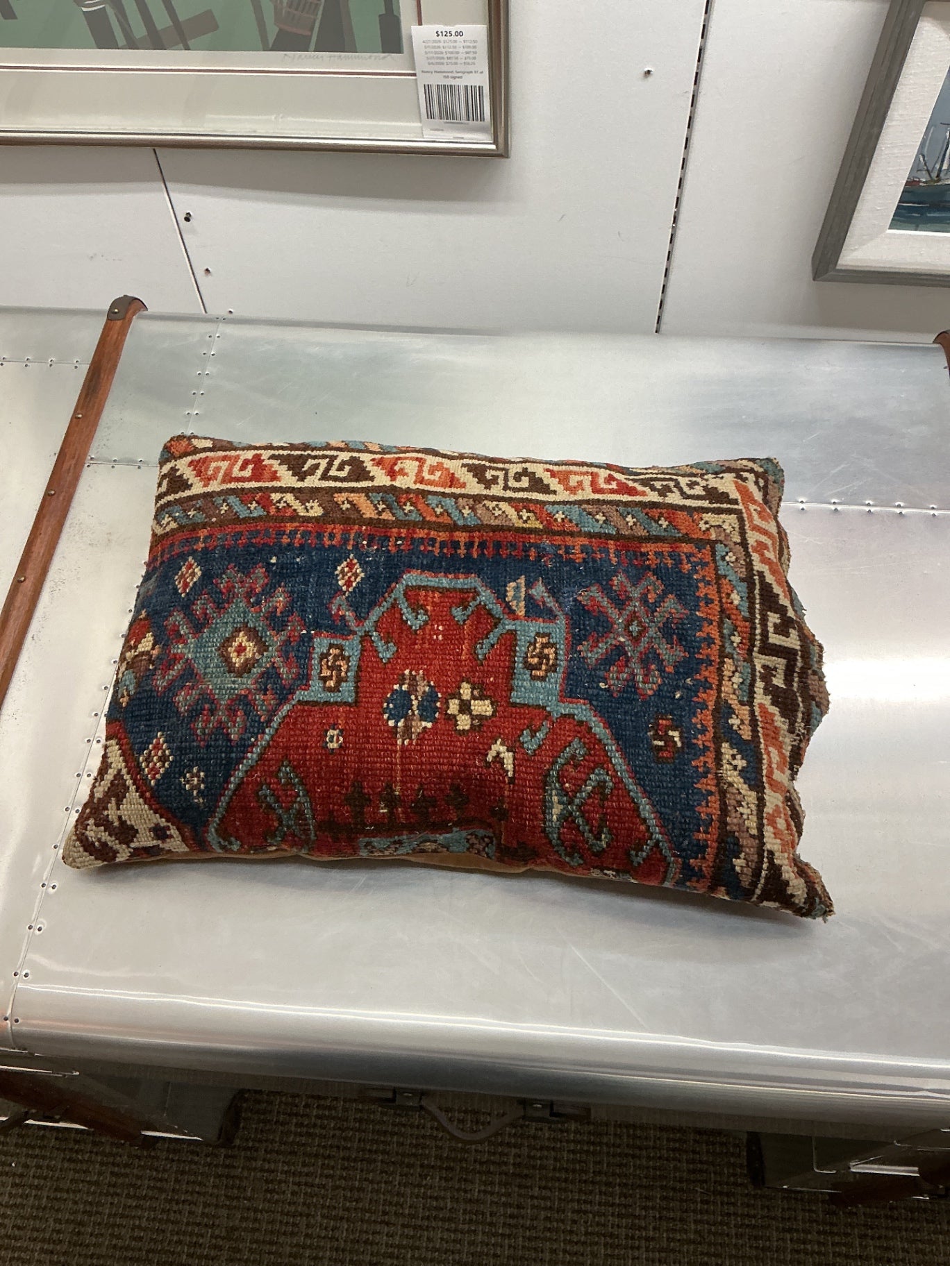 Vintage Kilim Rug Pillow 23 x 17 Red Blue & Brown