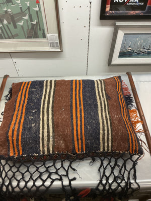 Vintage Kilim Rug Pillow 30 x 22 Red Orange & Blue w/ Netting