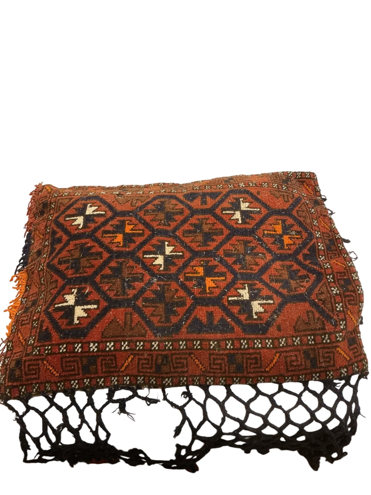Vintage Kilim Rug Pillow 30 x 22 Red Orange & Blue w/ Netting