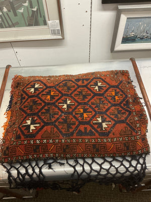 Vintage Kilim Rug Pillow 30 x 22 Red Orange & Blue w/ Netting